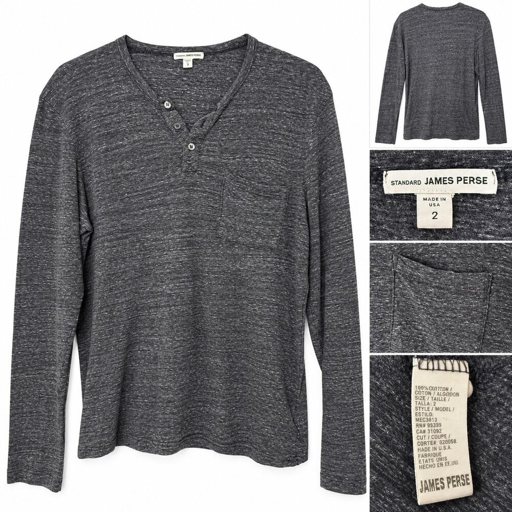 Standard James Perse Basic Henley Long Sleeve Gray T-Shirt Size 2 M
